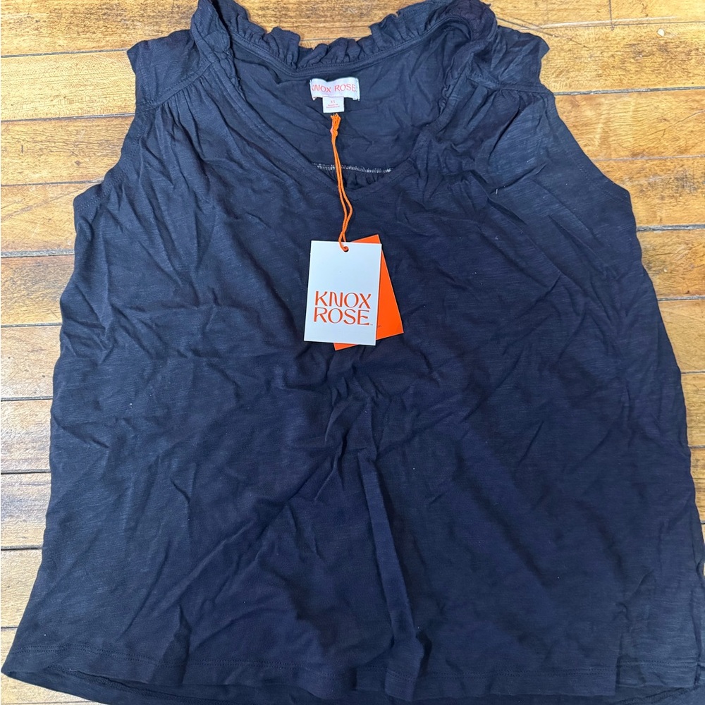 Knox Rose Navy Ruffle-Trim Sleeveless Tank